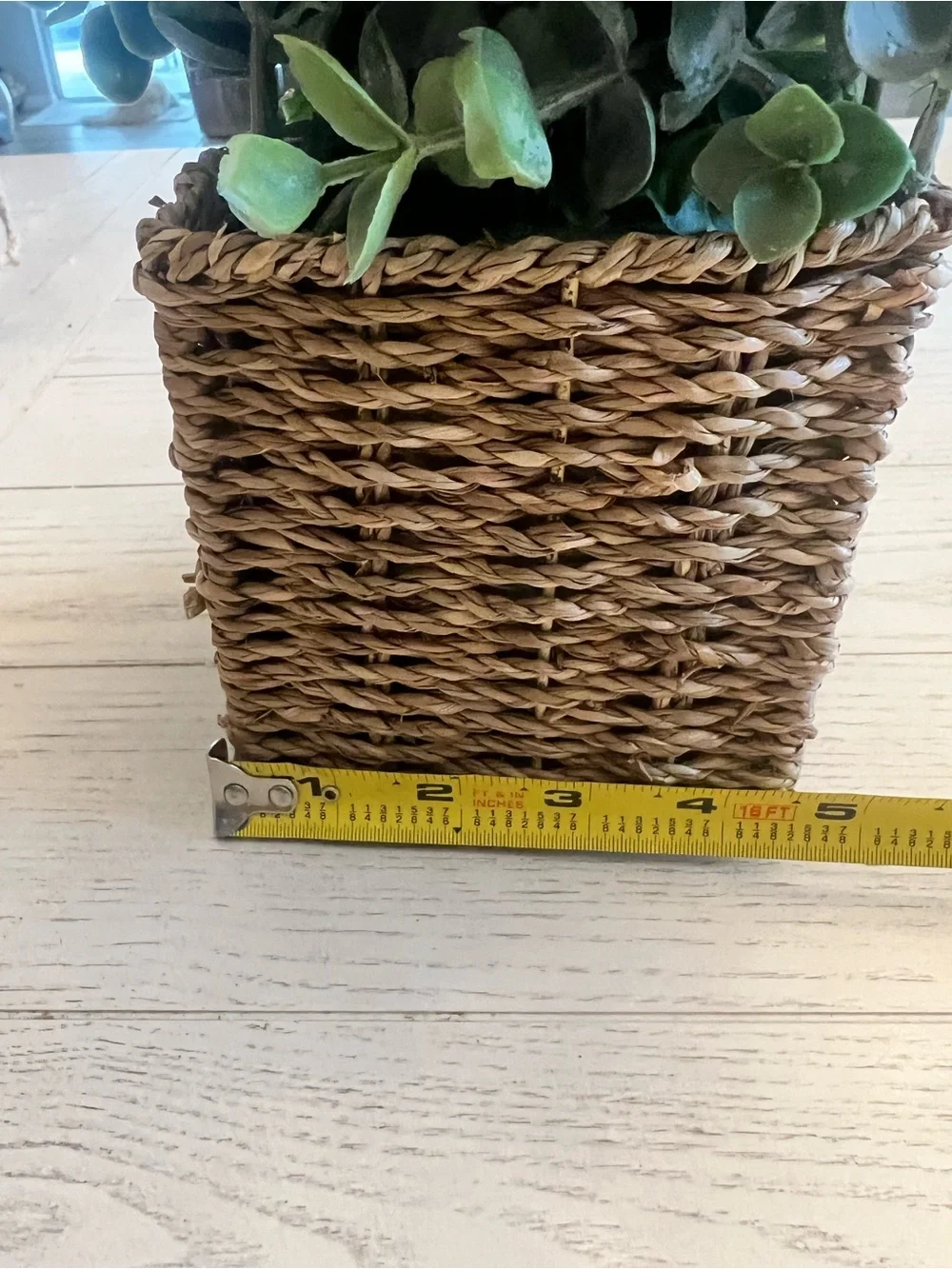 Faux Eucalyptus Plant in Woven Square Planter